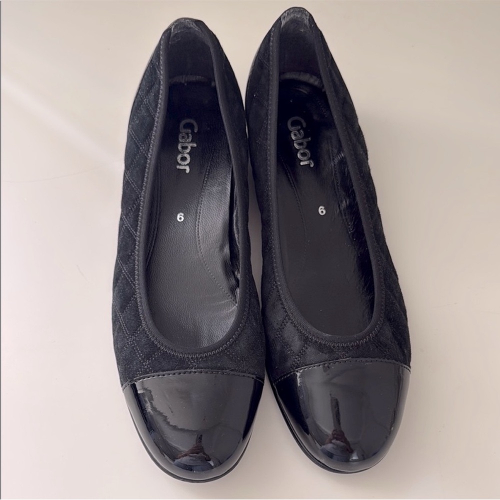 Gabor Black Quilted Suede Nubuck Patent Toe Cushioned Ballet Flats 9